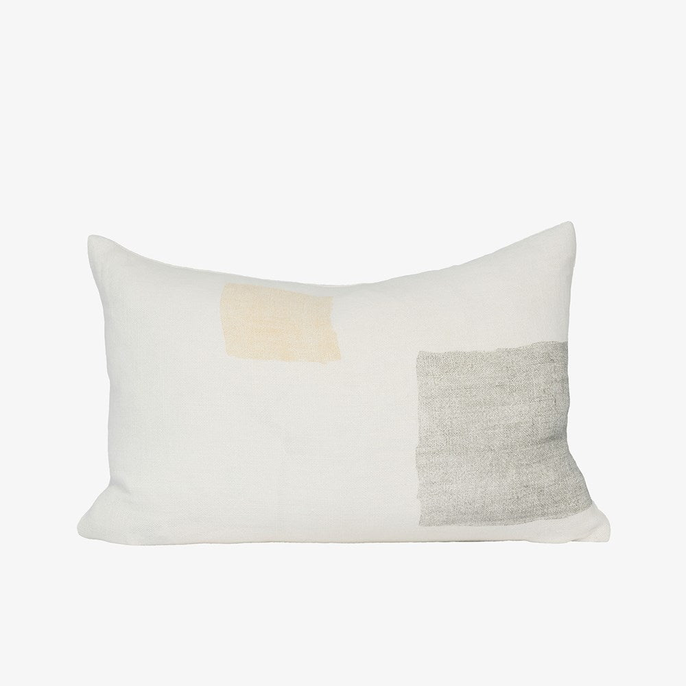 Pause Linen Cushion - White/Butter/Grey