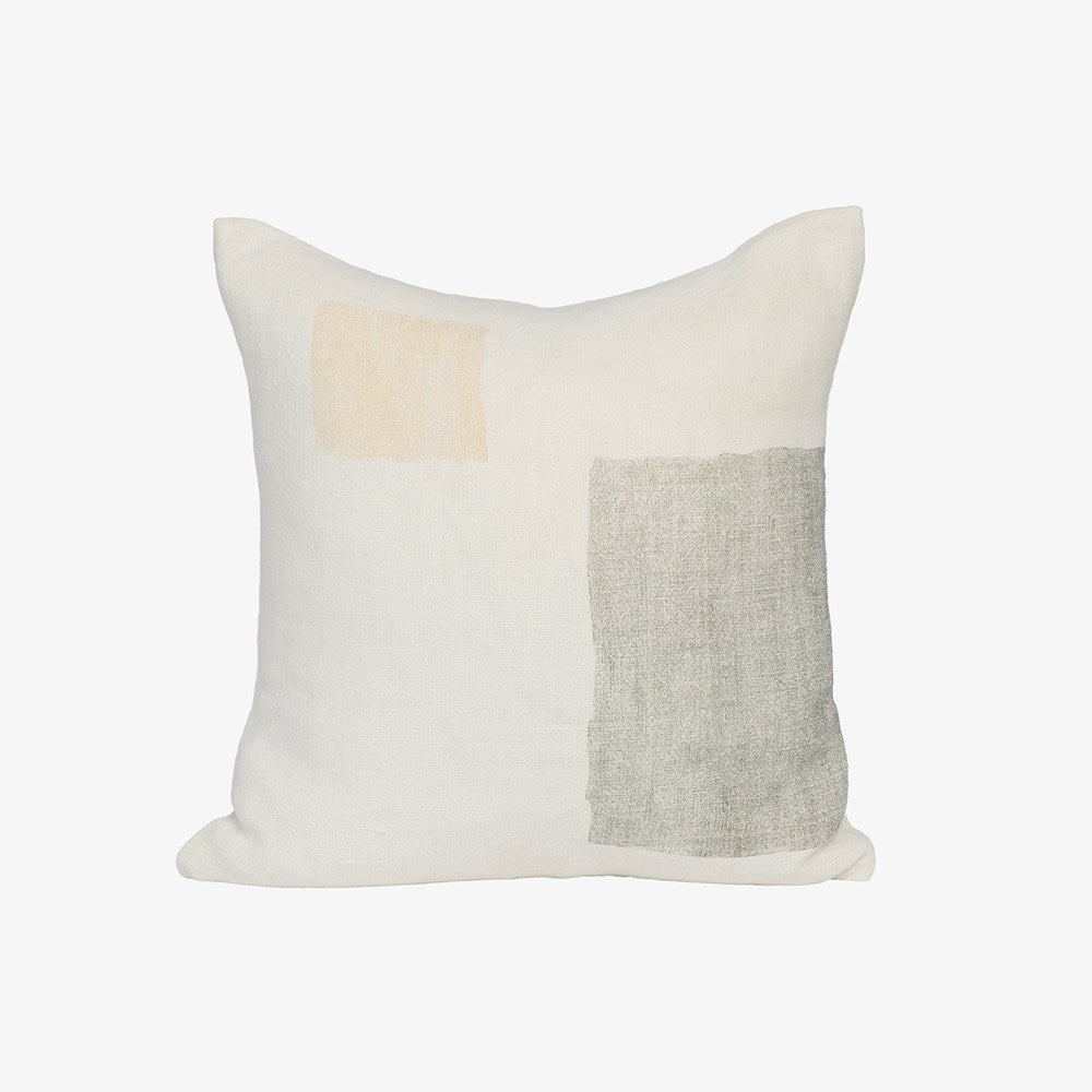 Pause Linen Cushion - White/Butter/Grey