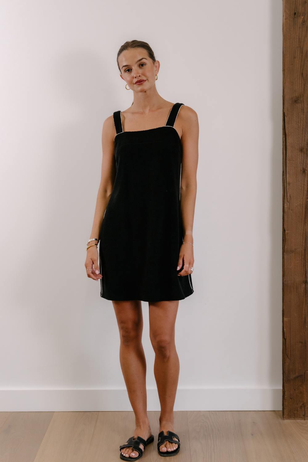 Empire Plaza Shift - Black with White Piping