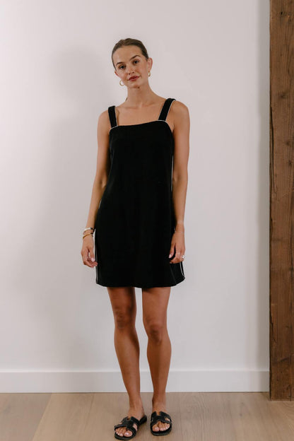 Empire Plaza Shift - Black with White Piping