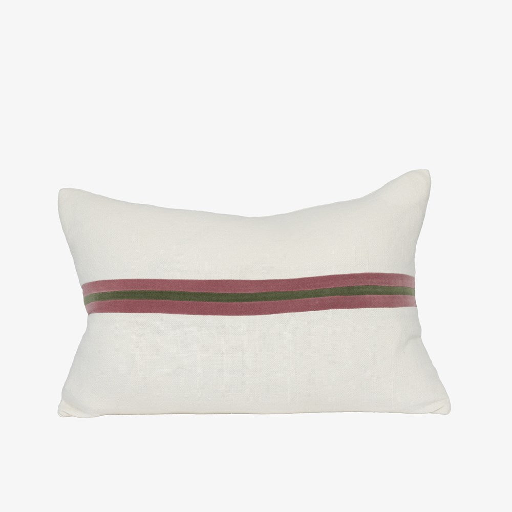 Ribbon Cushion - White/Burgundy/Green