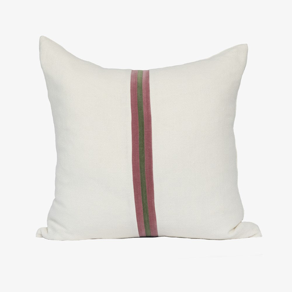 Ribbon Cushion - White/Burgundy/Green