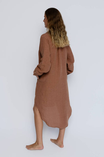 Fundamental Linen Shirt Dress - Clay