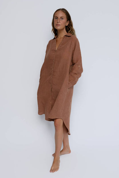 Fundamental Linen Shirt Dress - Clay