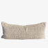 A rectangular lumbar throw pillow in a textured beige woven fabric, shown against a plain white background.