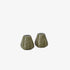 Two green ceramic salt and pepper shakers on a white background