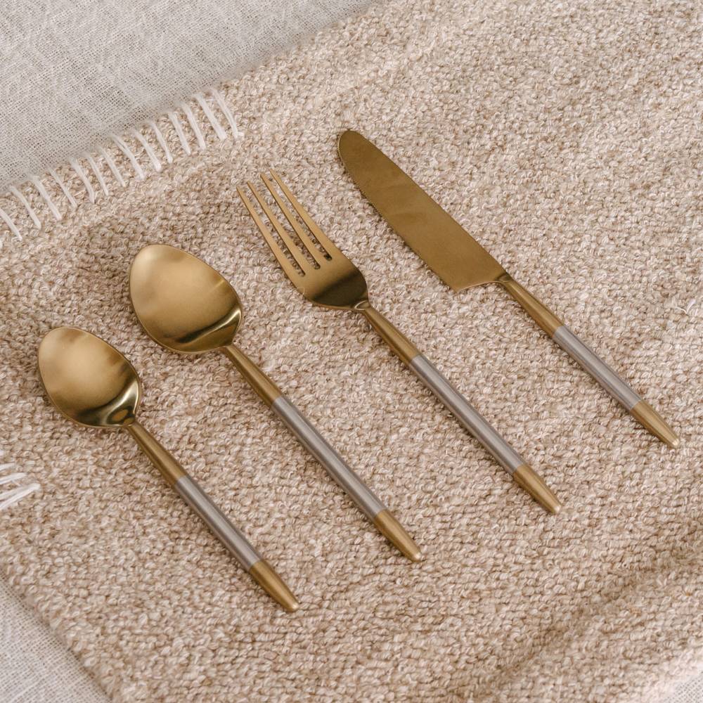 Brasserie 4 Piece 2-Tone Cutlery Set - Champagne Gold/Silver