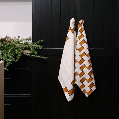 Astor Tea Towel Set of 2 - Ivory/Nutmeg