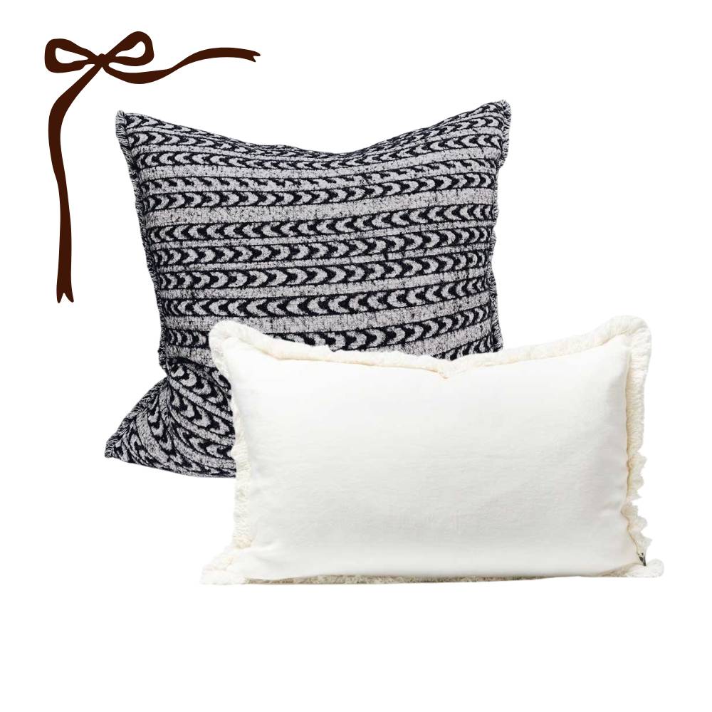 Marelo Cushion & Luca Boho Linen Cushion - Off White