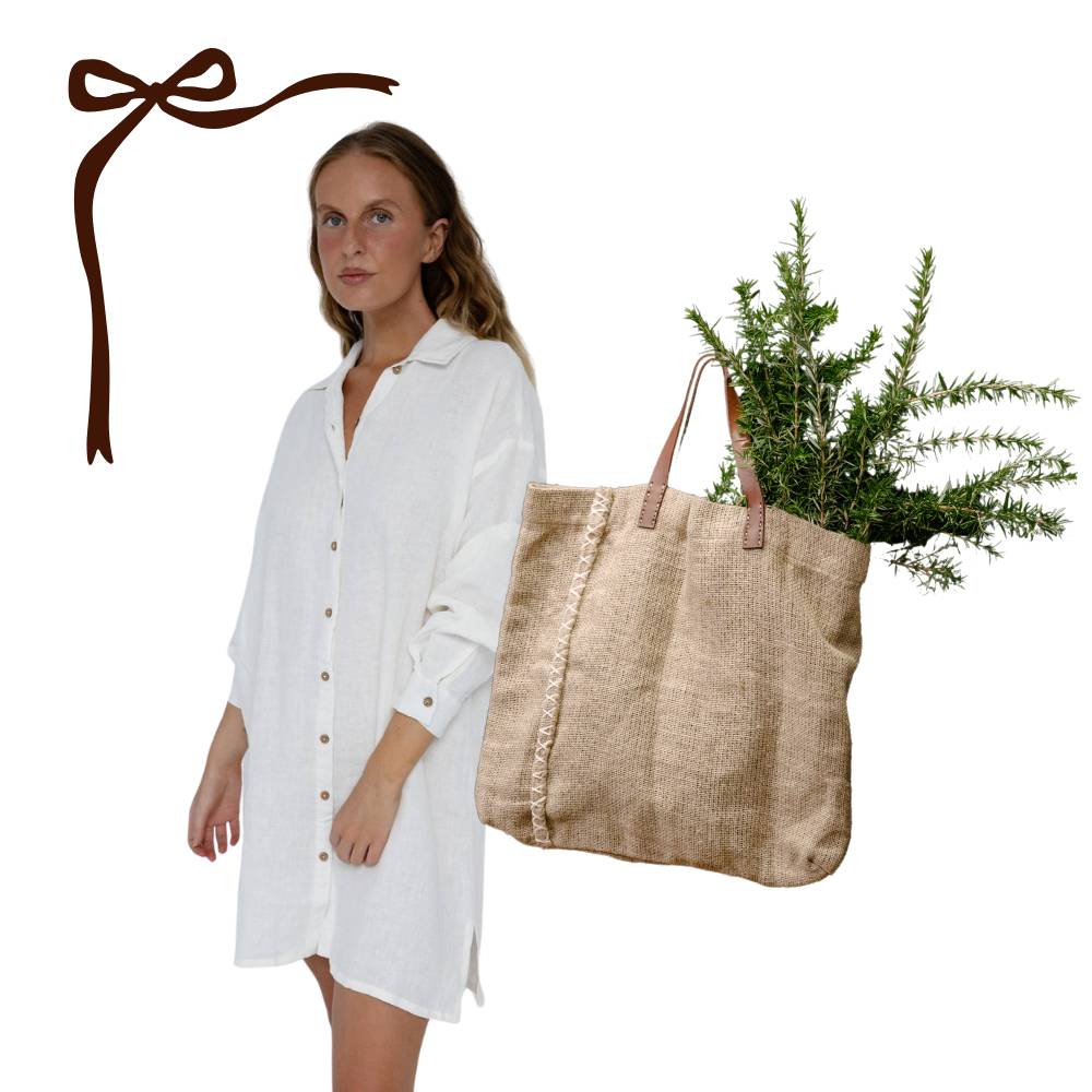 Fundamental Linen Shift Dress - Off White & Perry Carryall Tote