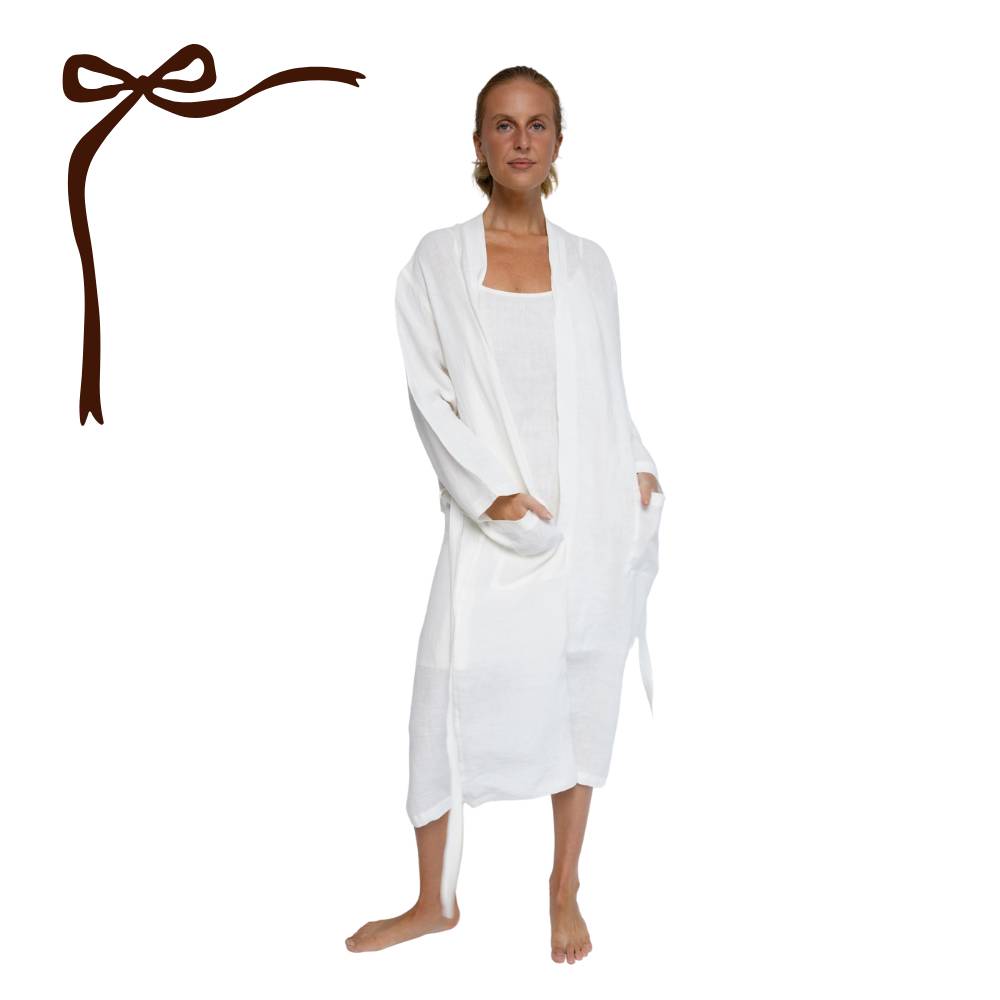 Fundamental Linen Robe - Off White & Fundamental Linen Slip Dress - Off White