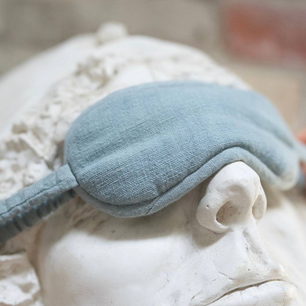 Luca Linen Eye Mask with Linen Bag - Sky