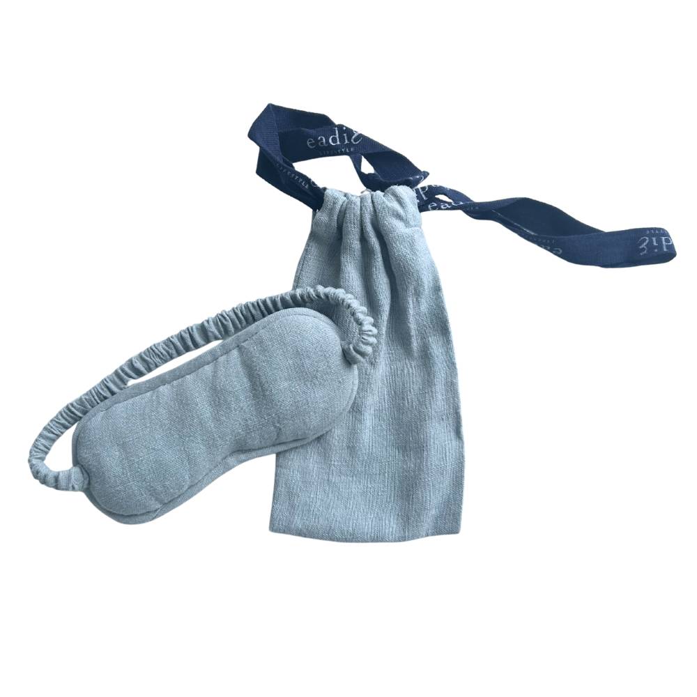 Luca Linen Eye Mask with Linen Bag - Sky