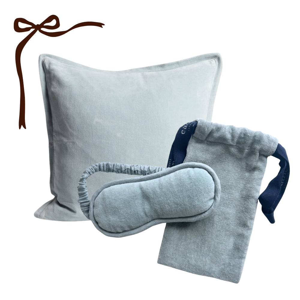 Evelyn Velvet Cushion & Evelyn Velvet Eye Mask - Sky