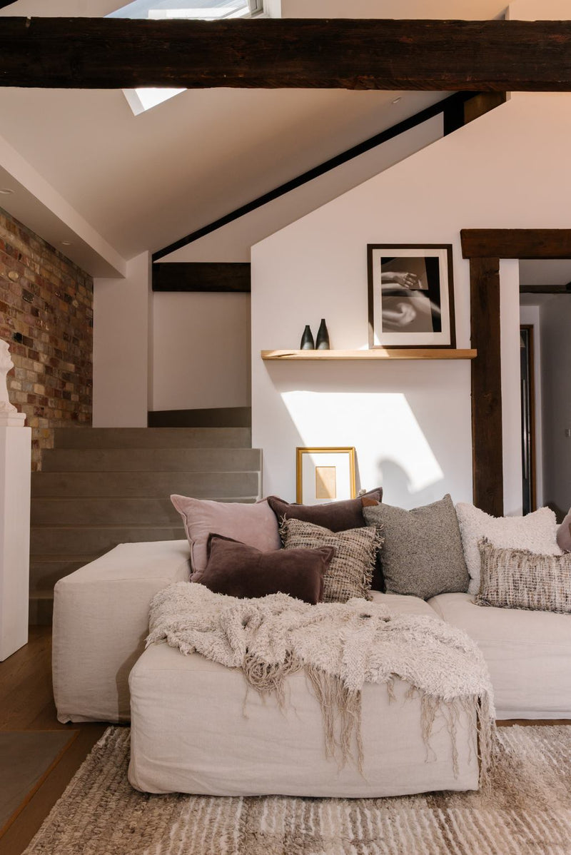 New York style loft with linen cushions, velvet cushions and other natural fabrics homewares by Eadie Lifestyle.