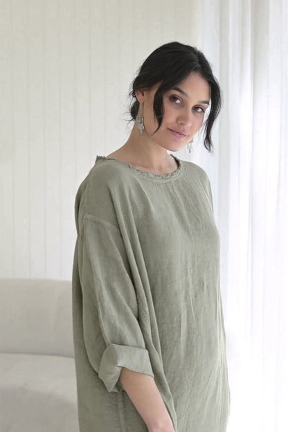 The Malle Linen Dress - Pistachio