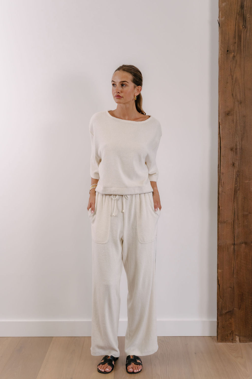 Empire Stepped Tee - White with Black Piping