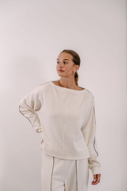Empire Elevated Crew - White with Black Piping