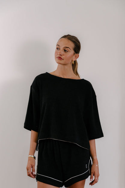 Empire Stepped Tee - Black with White Piping