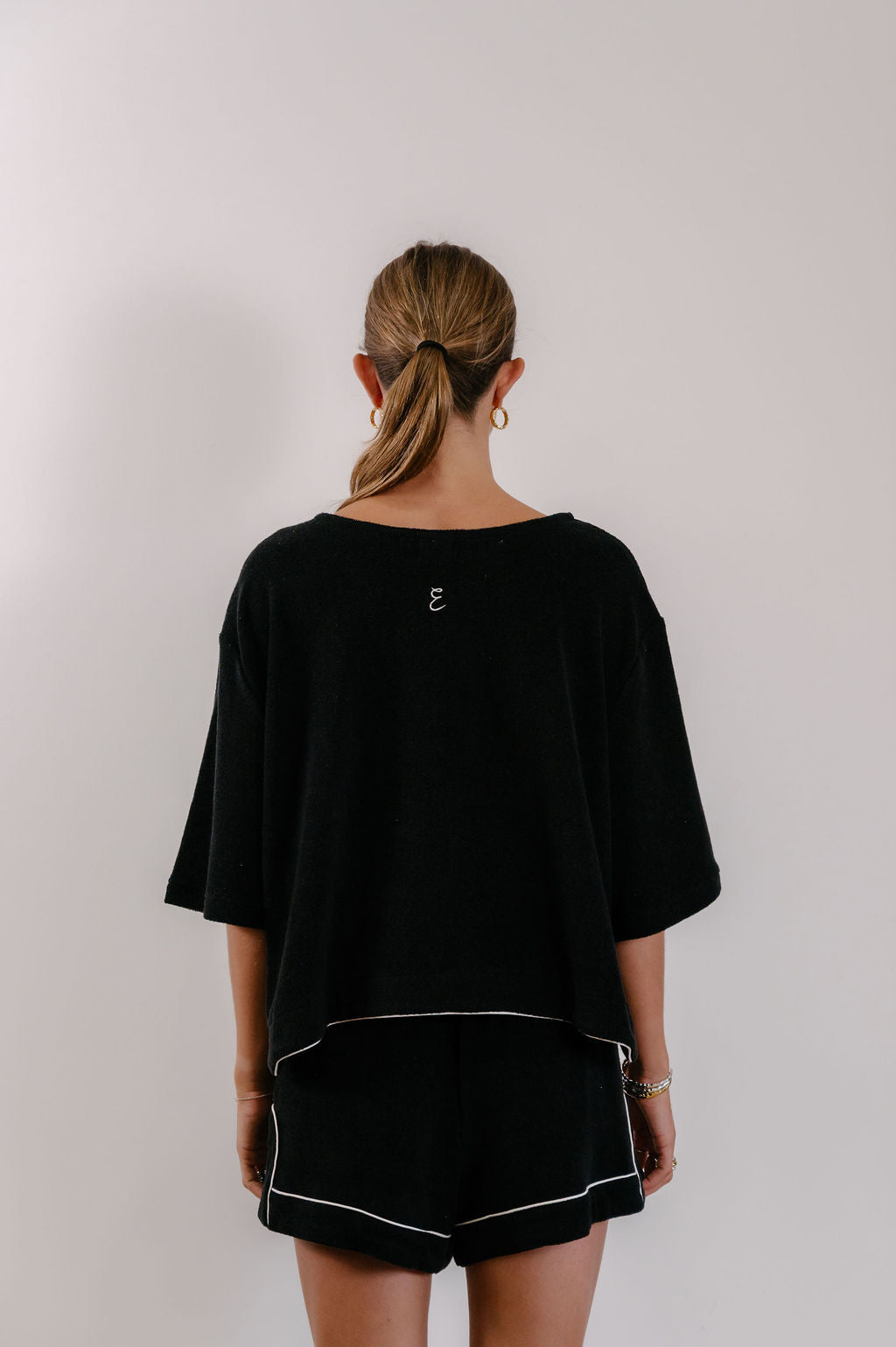 Empire Stepped Tee - Black with White Piping