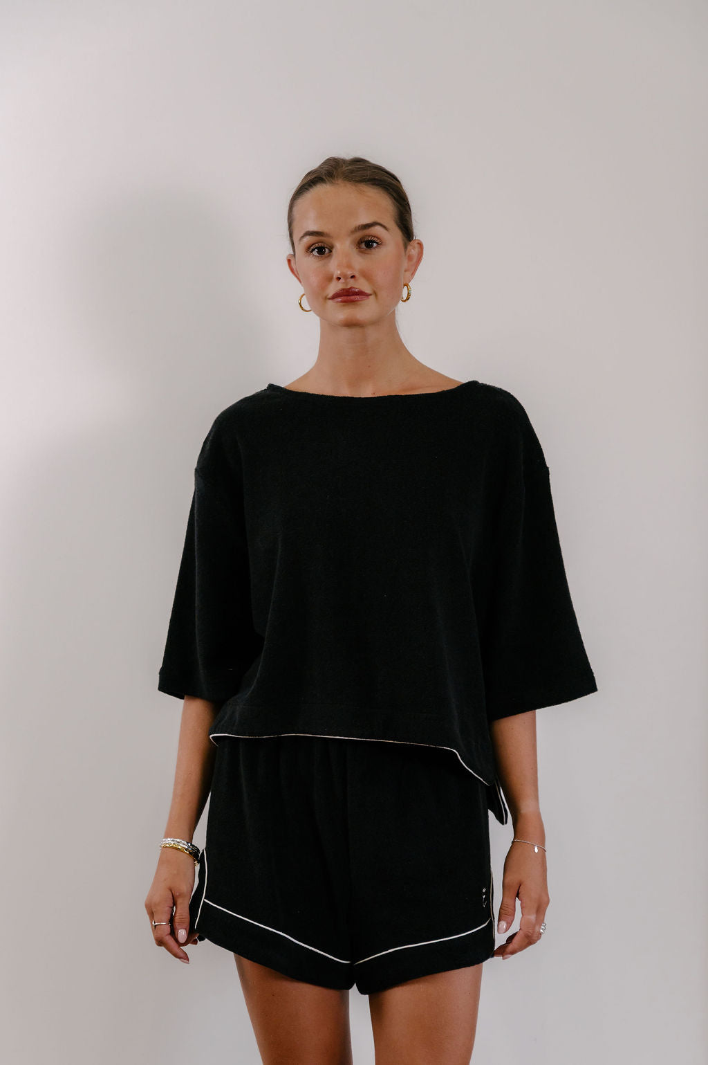 Empire Stepped Tee - Black with White Piping