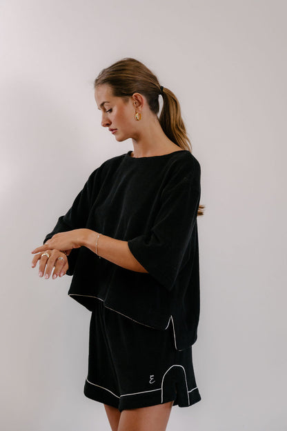 Empire Stepped Tee - Black with White Piping
