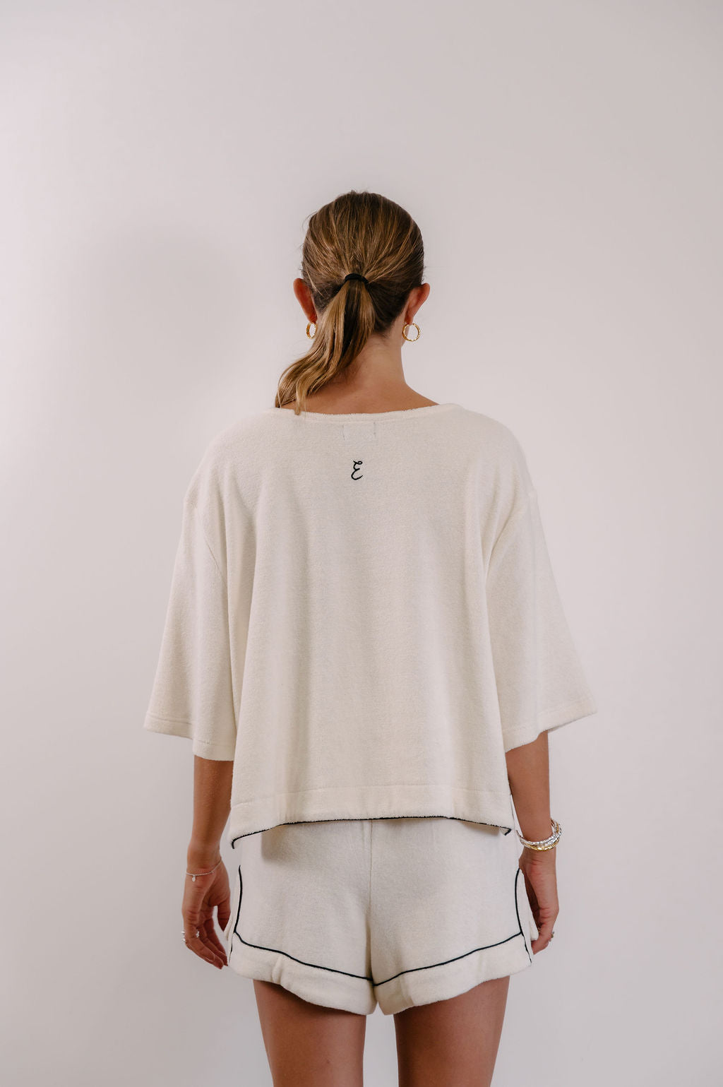 Empire Stepped Tee - White with Black Piping