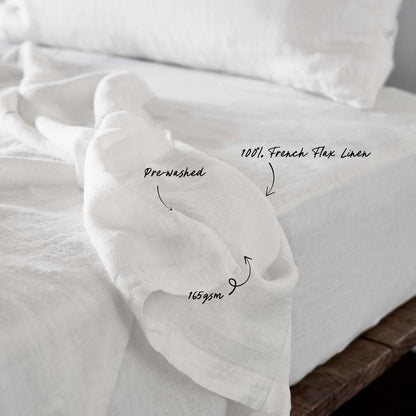White linen fabric with text indicating &