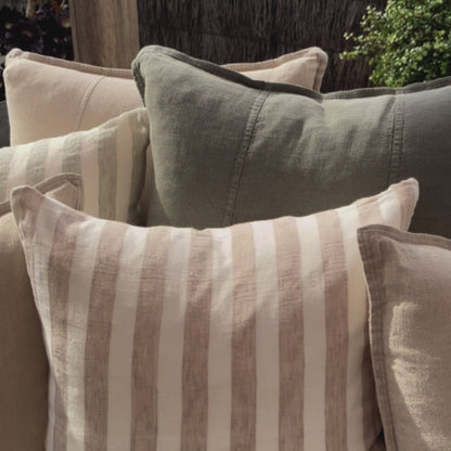 Santi Linen Outdoor Cushion - Off White/Natural Stripe 