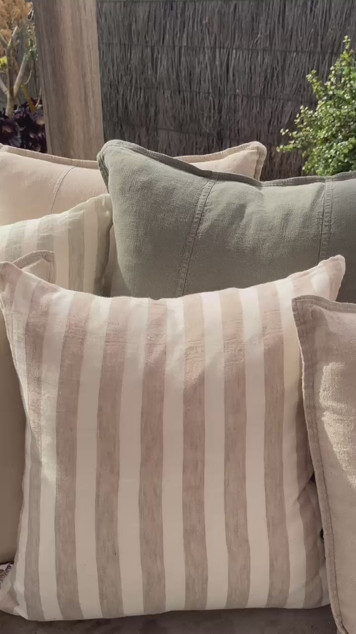 Santi Linen Outdoor Cushion - Off White/Silver Stripe