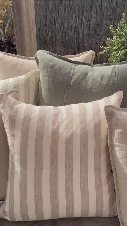 Santi Linen Outdoor Cushion - Off White/Silver Stripe