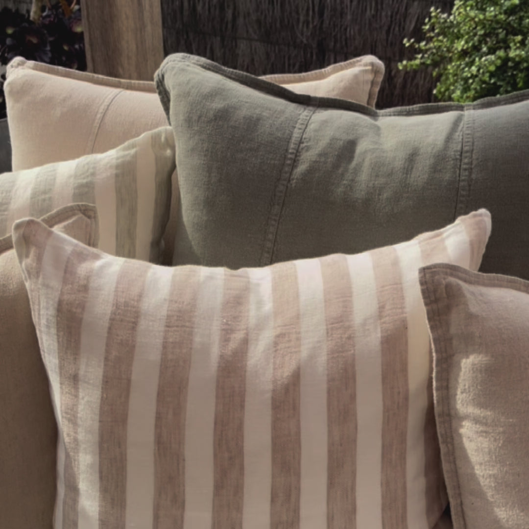 Santi Linen Outdoor Cushion - Off White/Pistachio Stripe 