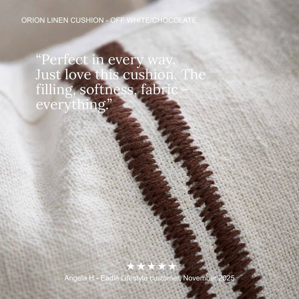 Orion Linen Cushion - Off White/Chocolate