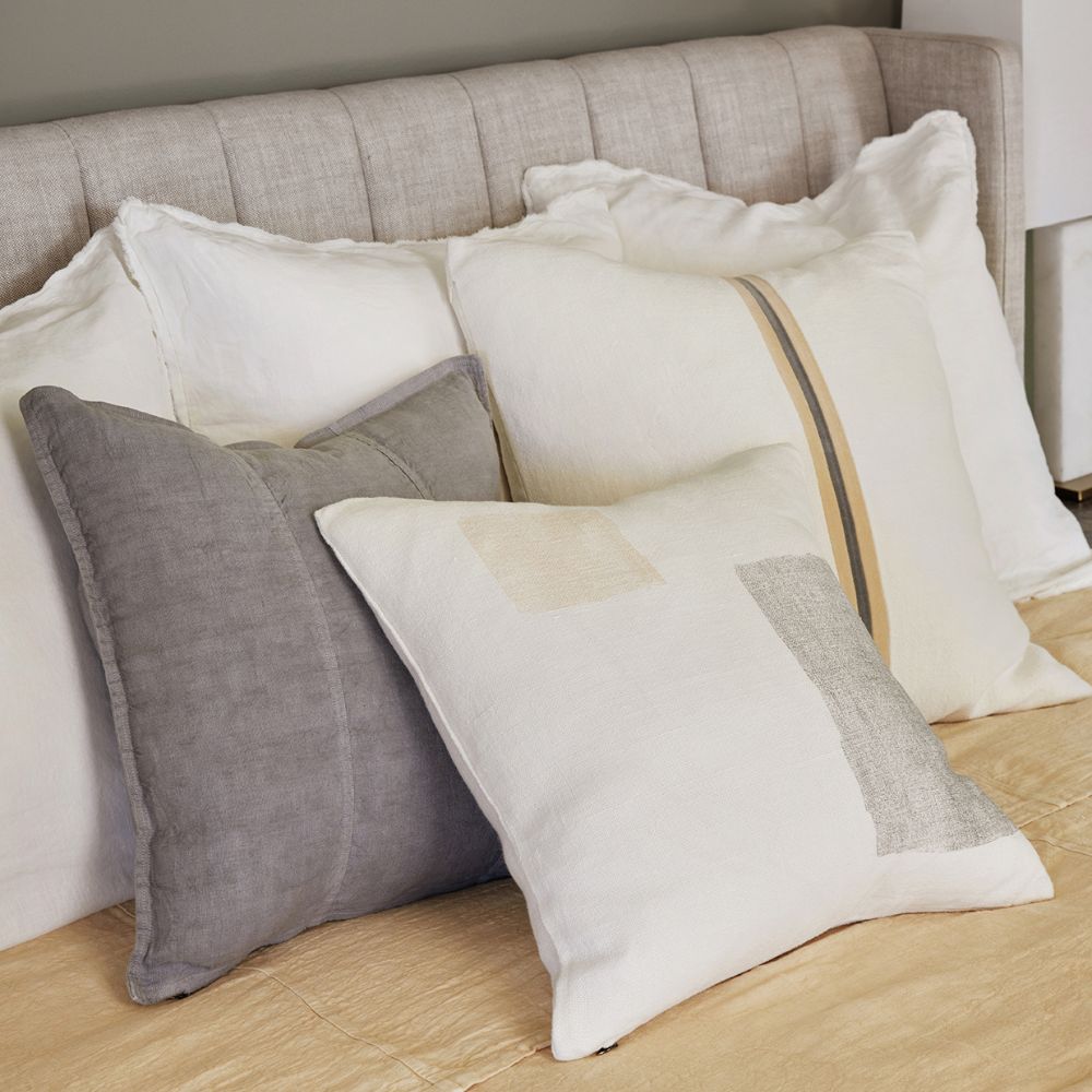Pause Linen Cushion - White/Butter/Grey
