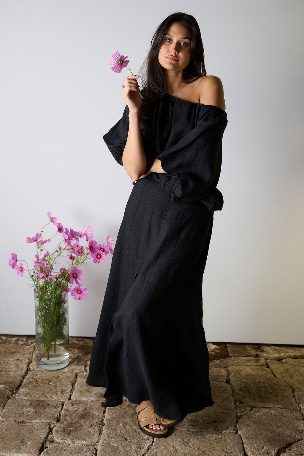 Amalfi Linen Maxi Skirt - Black - Eadie Lifestyle