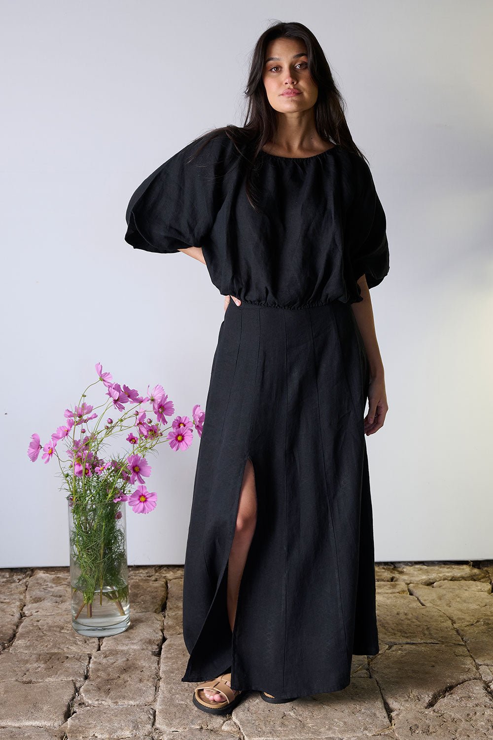 Amalfi Linen Maxi Skirt - Black - Eadie Lifestyle