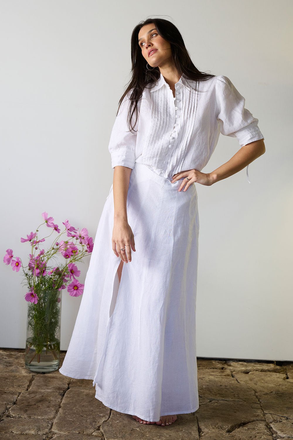 Amalfi Linen Maxi Skirt - White - Eadie Lifestyle