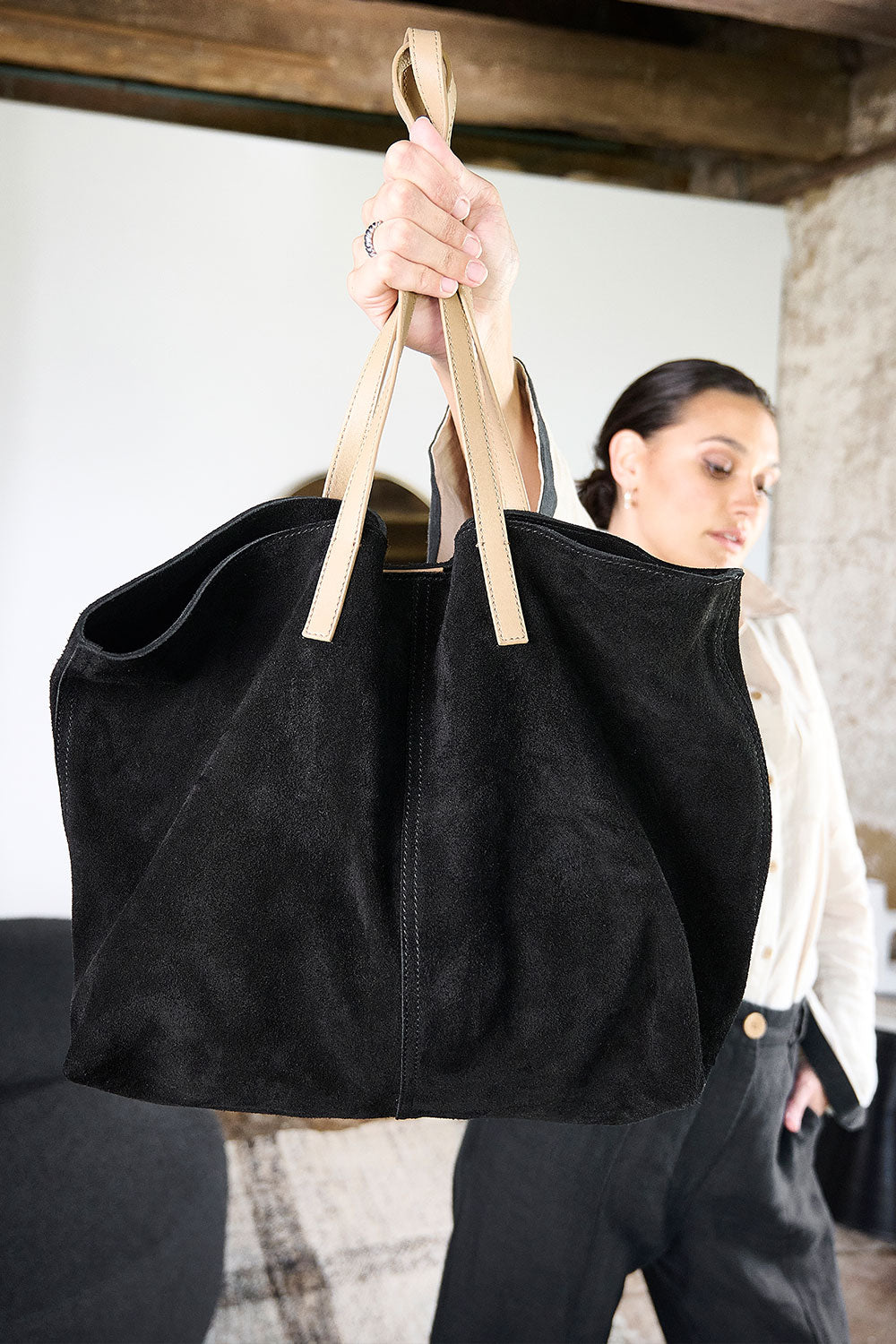 Andie Black Suede Tote Bag