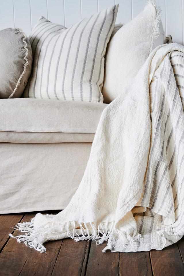 Bedouin Over Sized Linen Throw - Ivory - Eadie Lifestyle