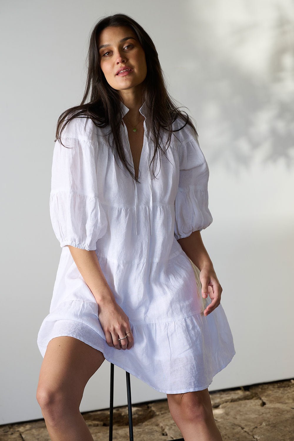 Bella Linen Dress - White - Eadie Lifestyle