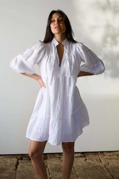 Bella Linen Dress - White - Eadie Lifestyle