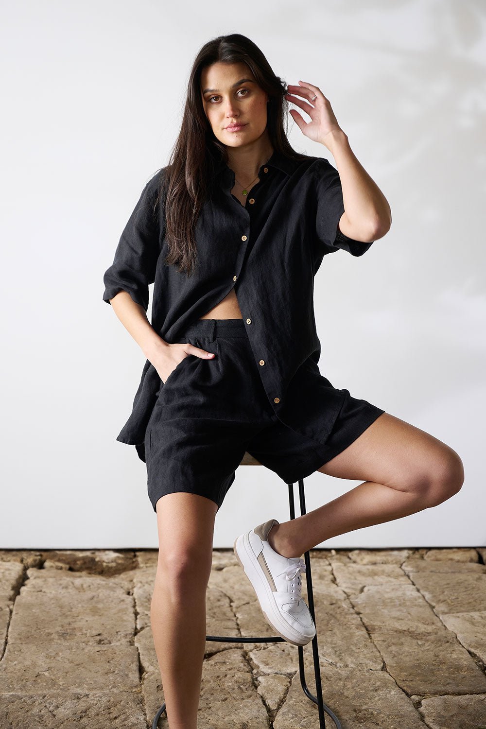 Capri Linen Shirt - Black - Eadie Lifestyle