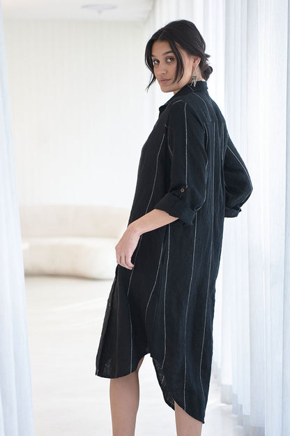 Carter Linen Shirt Dress - Black w&