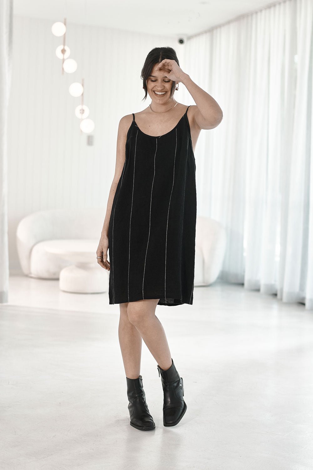 Carter Linen Slip Dress - Black w&
