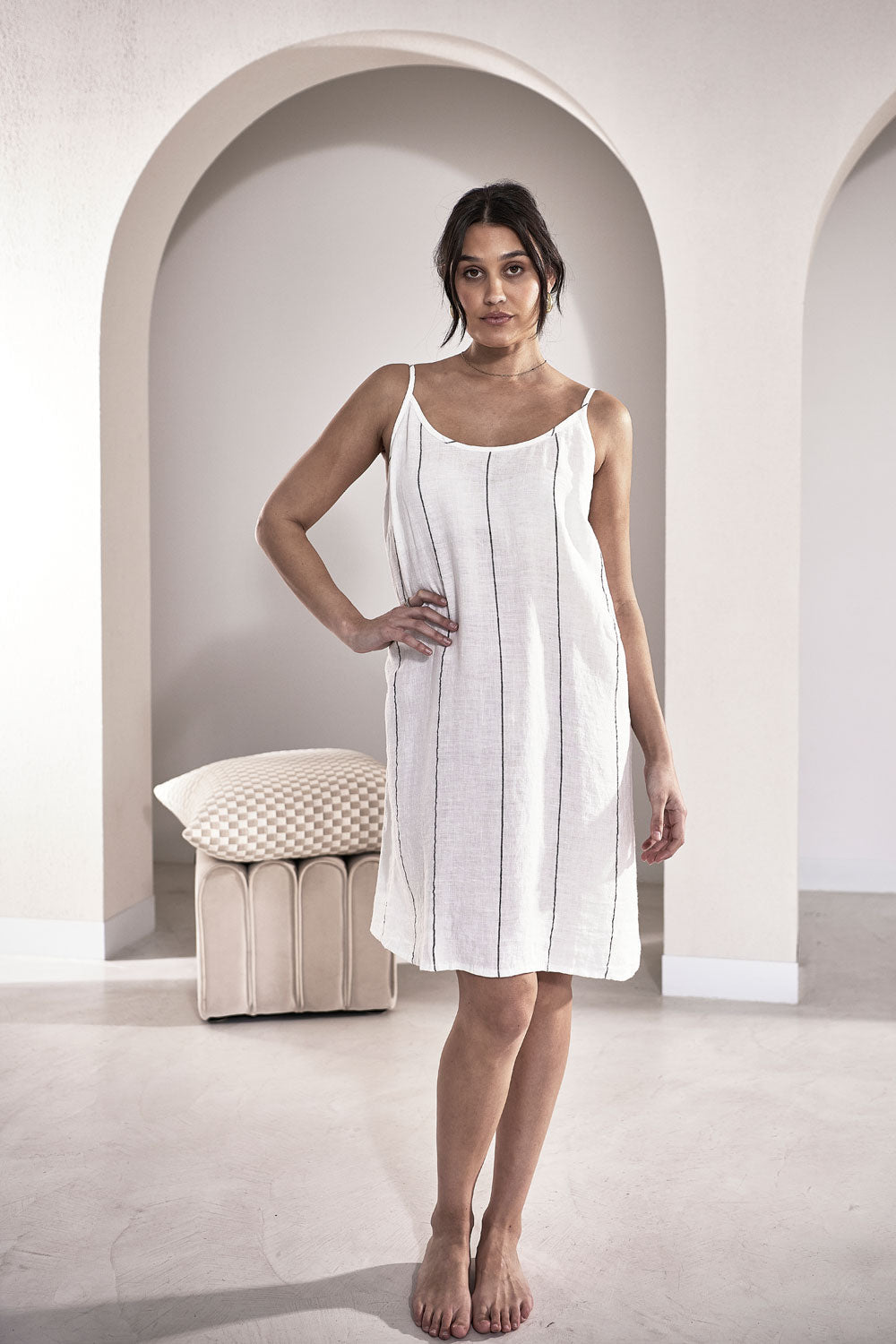 Carter Linen Slip Dress - White w&