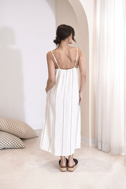 Carter Midi Linen Slip Dress - White w&