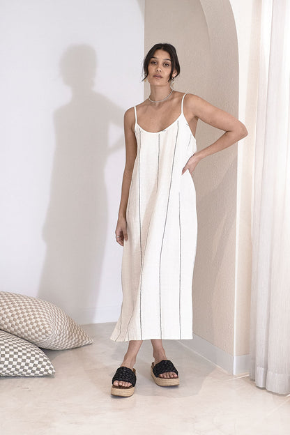 Carter Midi Linen Slip Dress - White w&
