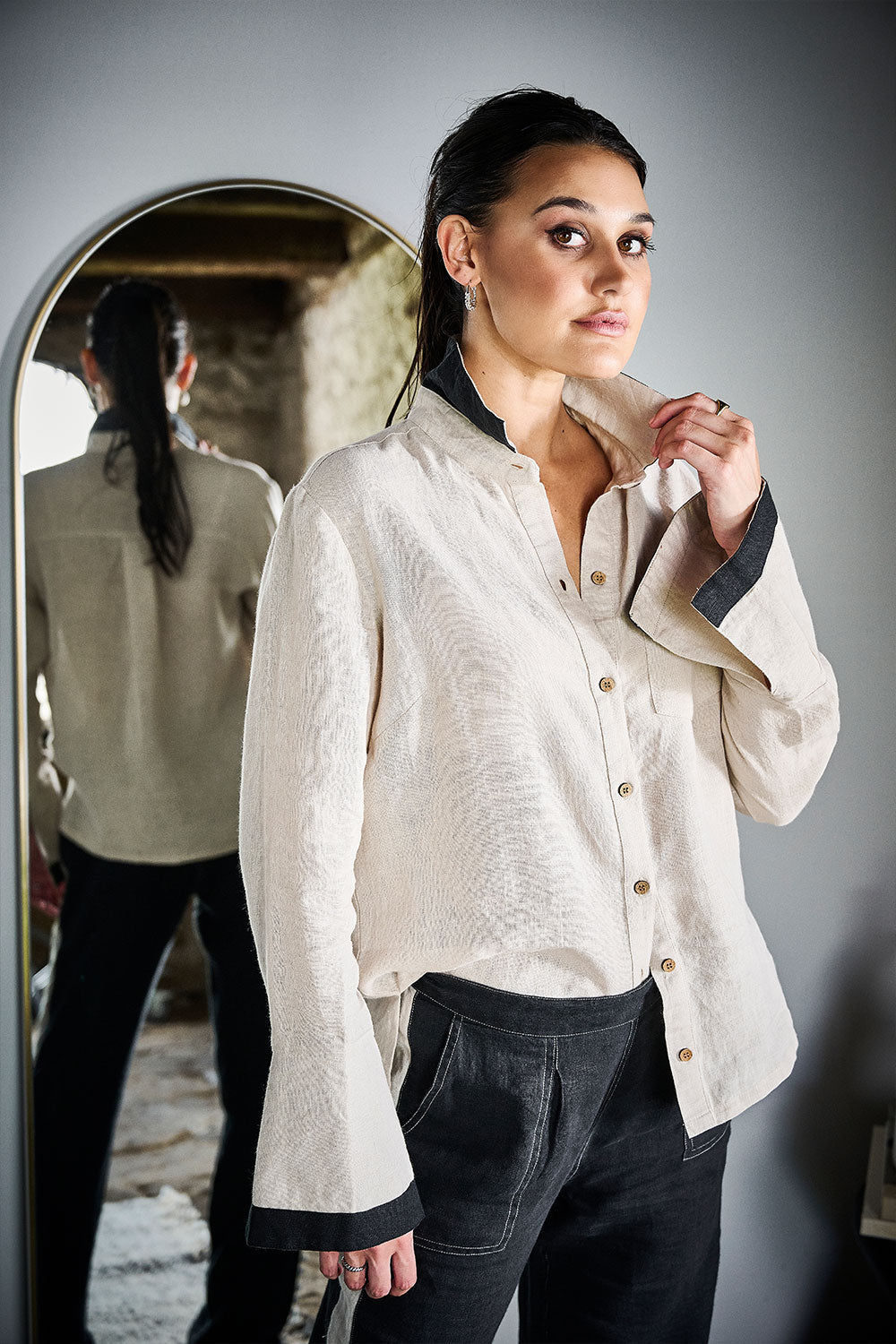 Contraste Linen Shirt - Natural - Eadie Lifestyle