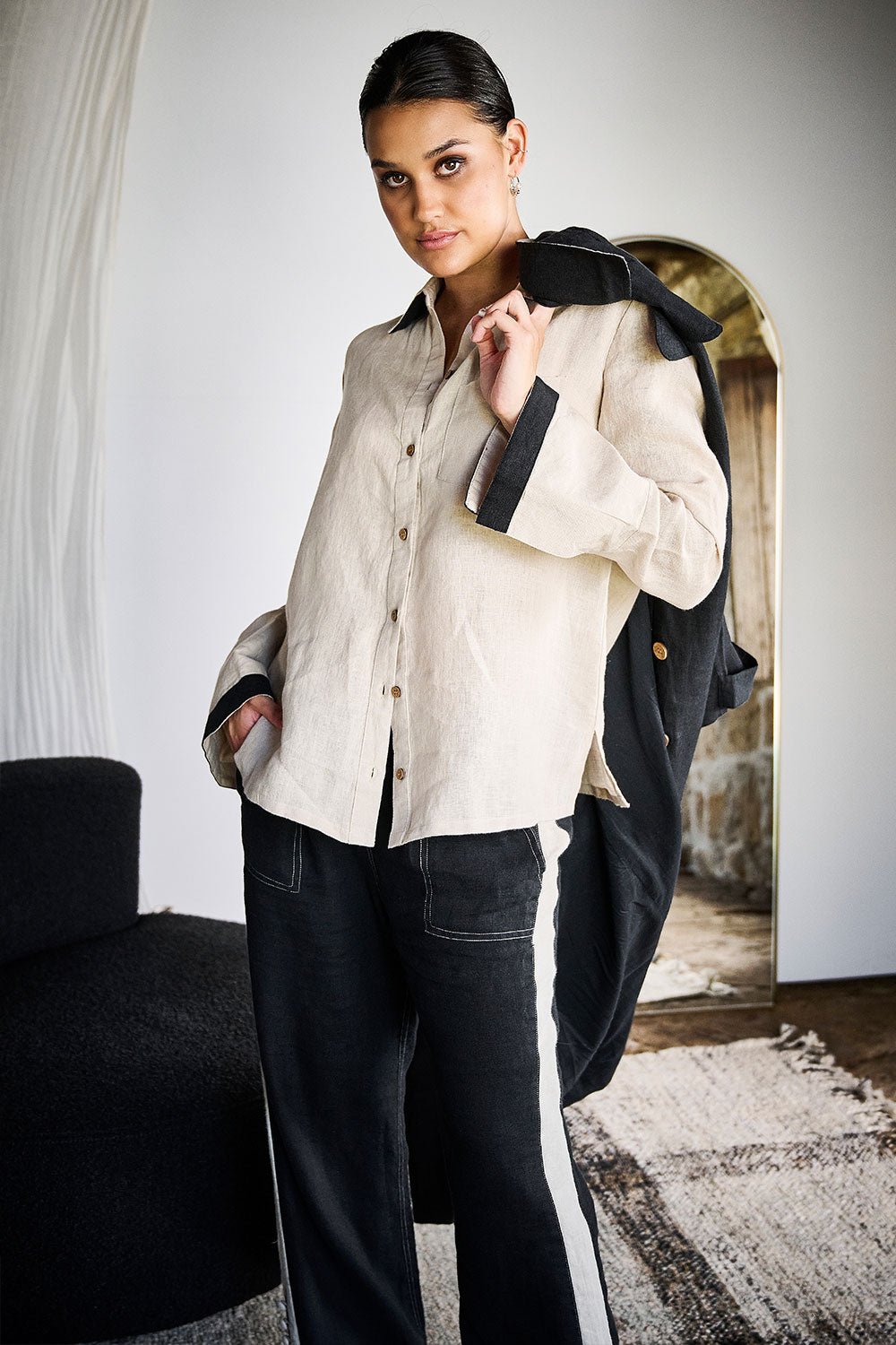 Contraste Linen Shirt - Natural - Eadie Lifestyle