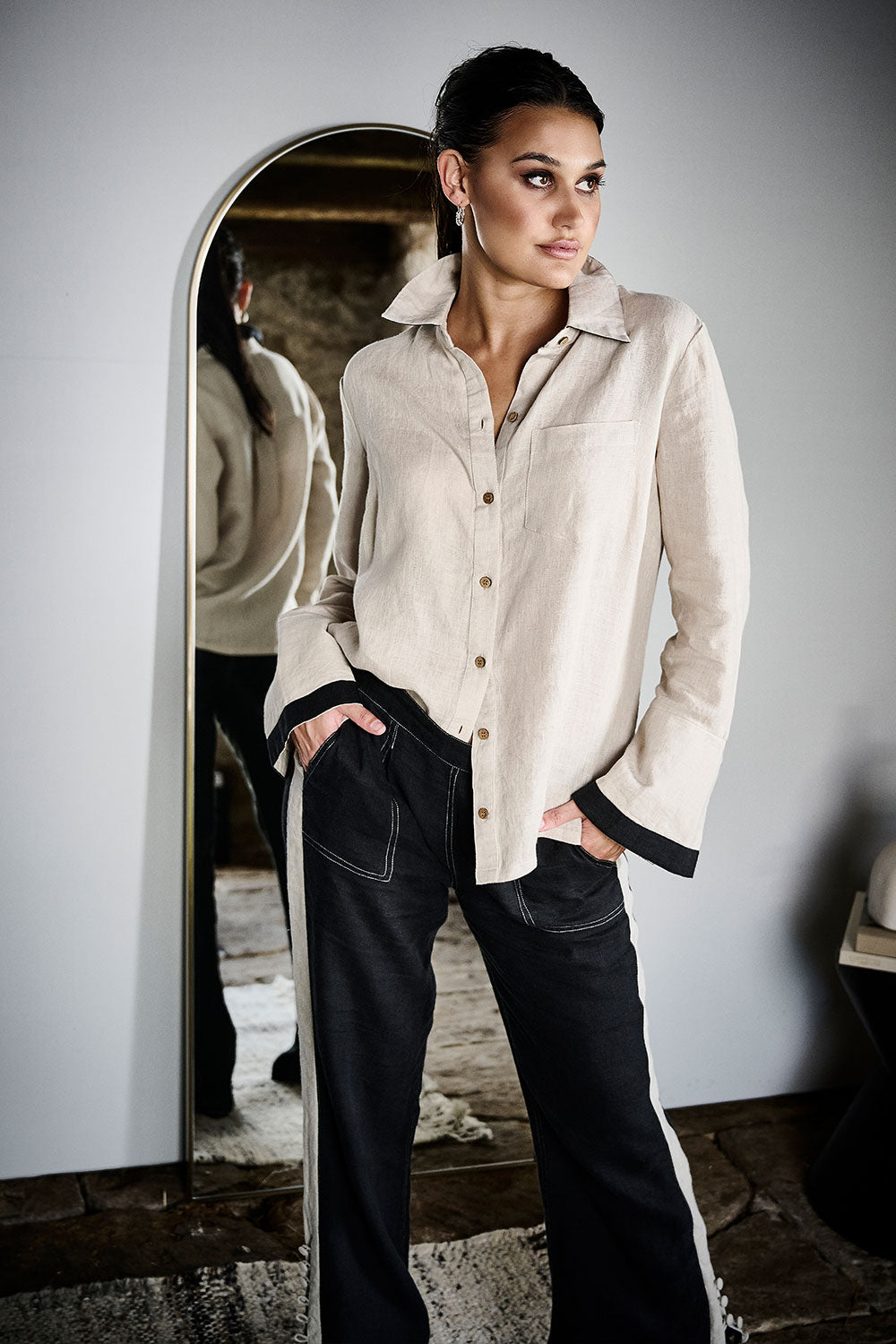 Contraste Linen Shirt - Natural - Eadie Lifestyle